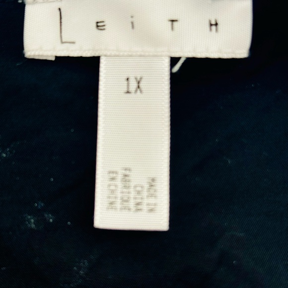 Leith Black Fuschia Floral Long Sleeve Button Up Elastic Shoulder‎ Blouse 1X - Picture 8 of 10